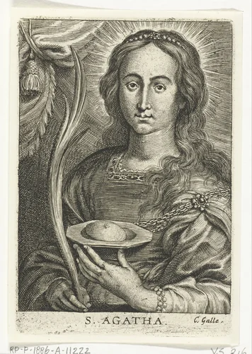 Heilige Agatha met afgesneden borst by Schelte Adamsz. Bolswert, print, 1596-1659