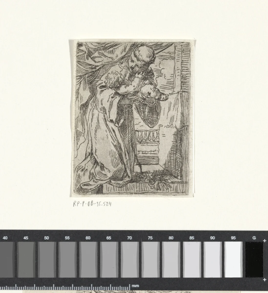 Heilige Antonius van Padua met het Christuskind by Simone Cantarini, print, 1622-1648