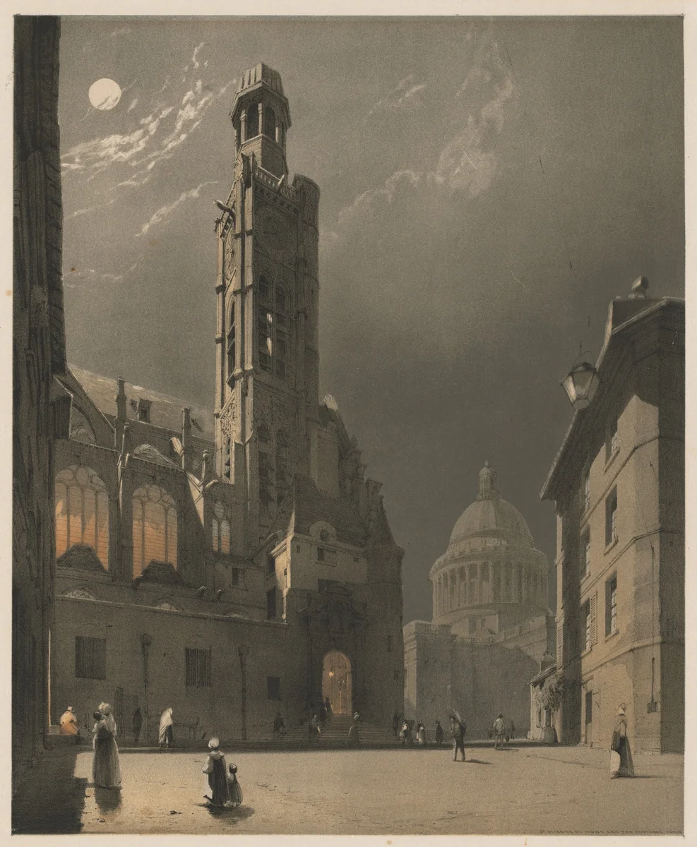 Picturesque Architecture in Paris, Ghent, Antwerp, Rouen: St. Etienne du Mont and the Pantheon, Paris by Thomas Shotter Boys, print, 1839
