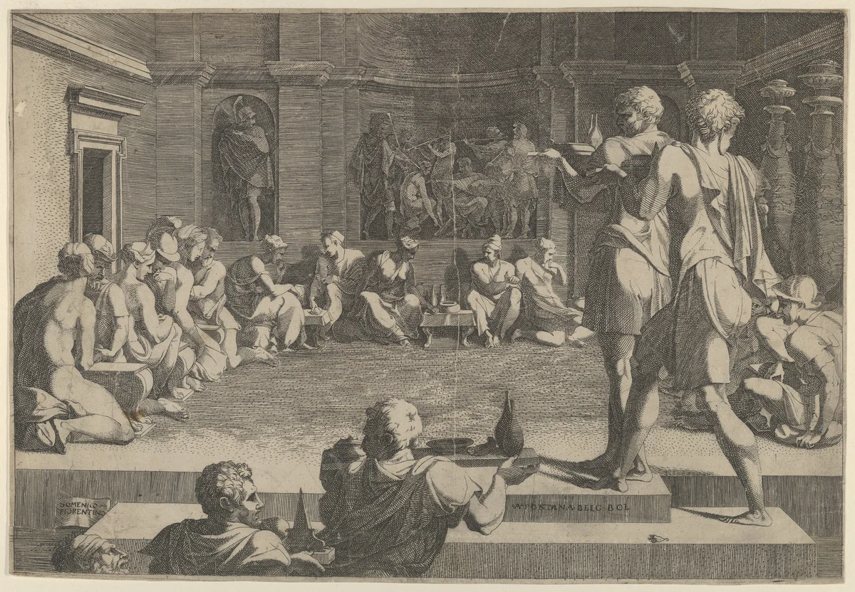 The Banquet of Alexander by Domenico del Barbiere, print, 1540-1550