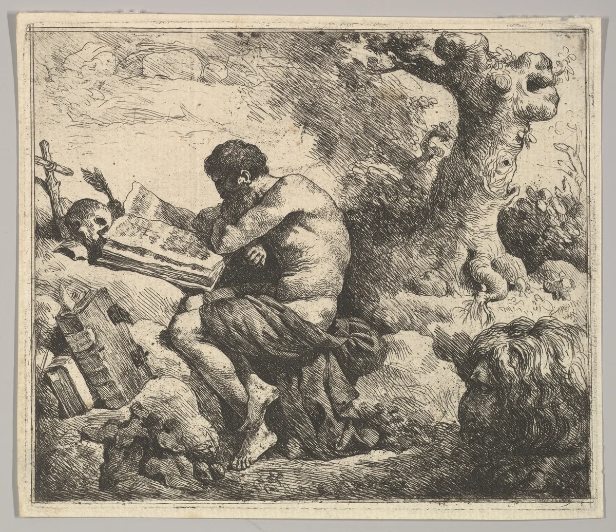 St. Jerome in a Landscape by Jean Jacques Lagrenée, print, 1762-1763