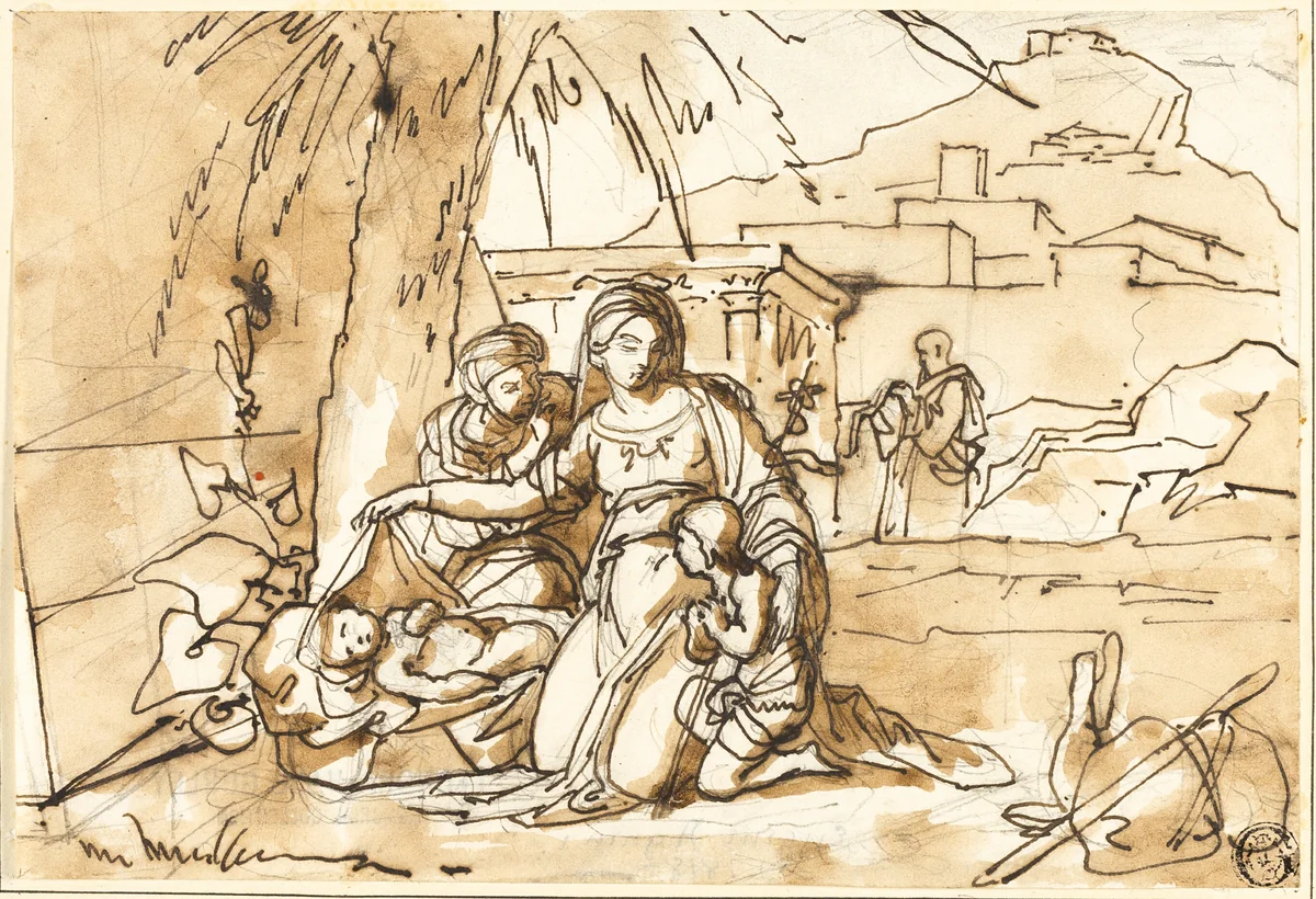 Madonna and Child, Saint Anne and Infant Saint John, with Saint Joseph in Background by Eurenio Agneni, drawing, 1839-1888
