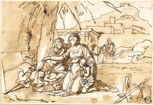 Madonna and Child, Saint Anne and Infant Saint John, with Saint Joseph in Background by Eurenio Agneni, drawing, 1839-1888