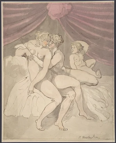 Nude Couple Embracing by Thomas Rowlandson, drawing, 1780-1827