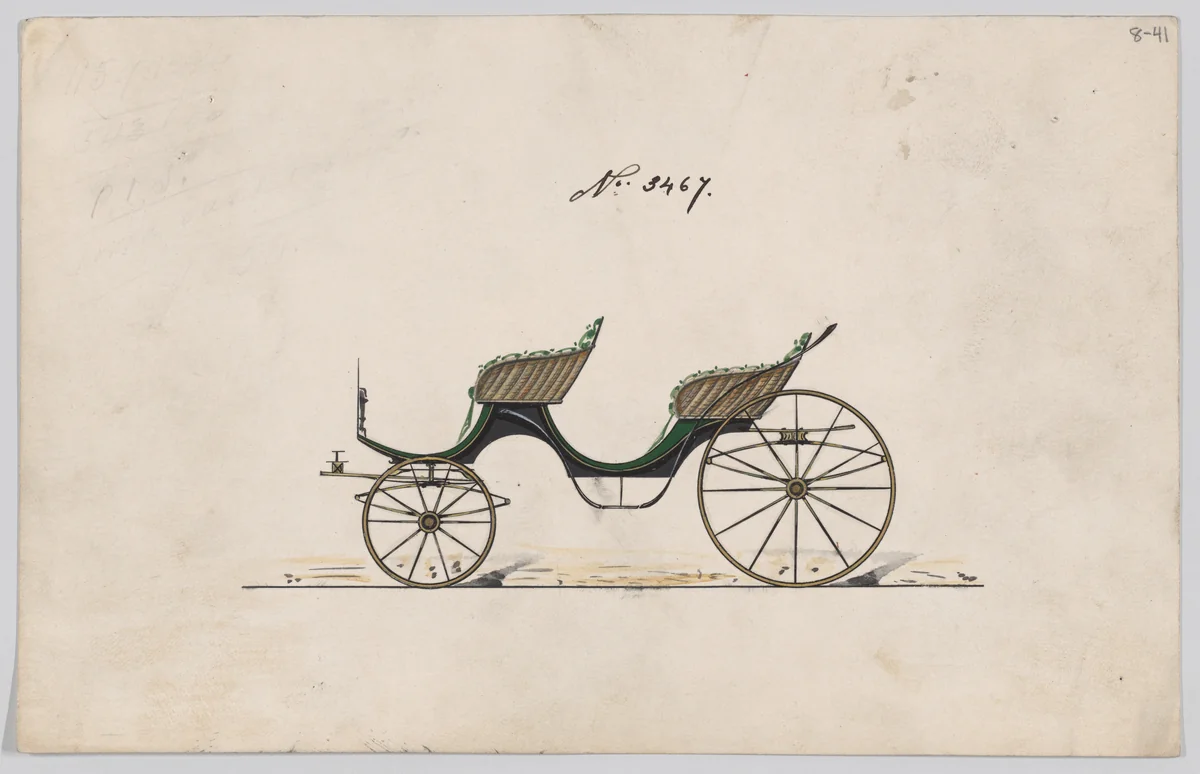 Design for 4 seat Phaeton, no top, no. 3467 by Brewster & Co., drawing, 1878