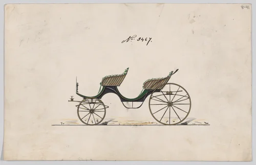 Design for 4 seat Phaeton, no top, no. 3467 by Brewster & Co., drawing, 1878
