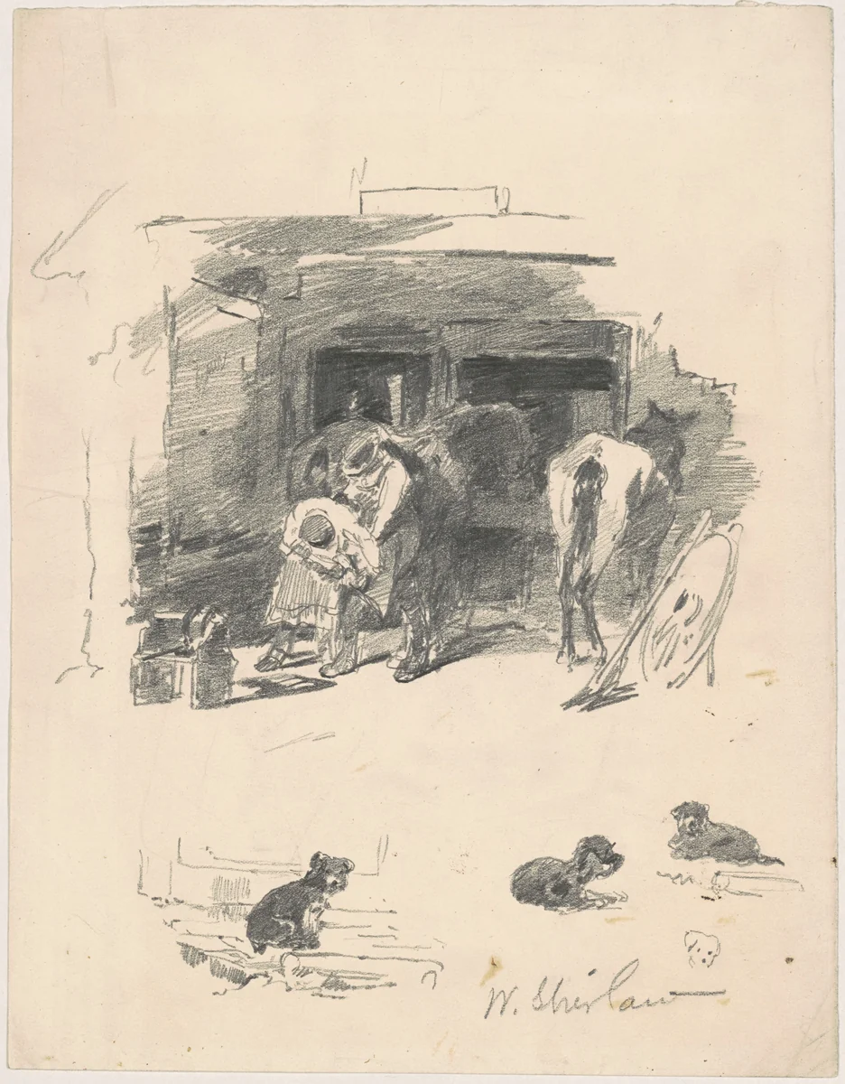 Men Shoeing a Horse by Walter Shirlaw, drawing, 1870-1899
