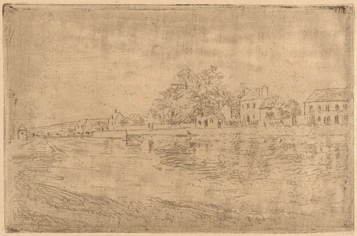 On the Banks of the Loing: Houses by the Water by Alfred Sisley, print, 1890