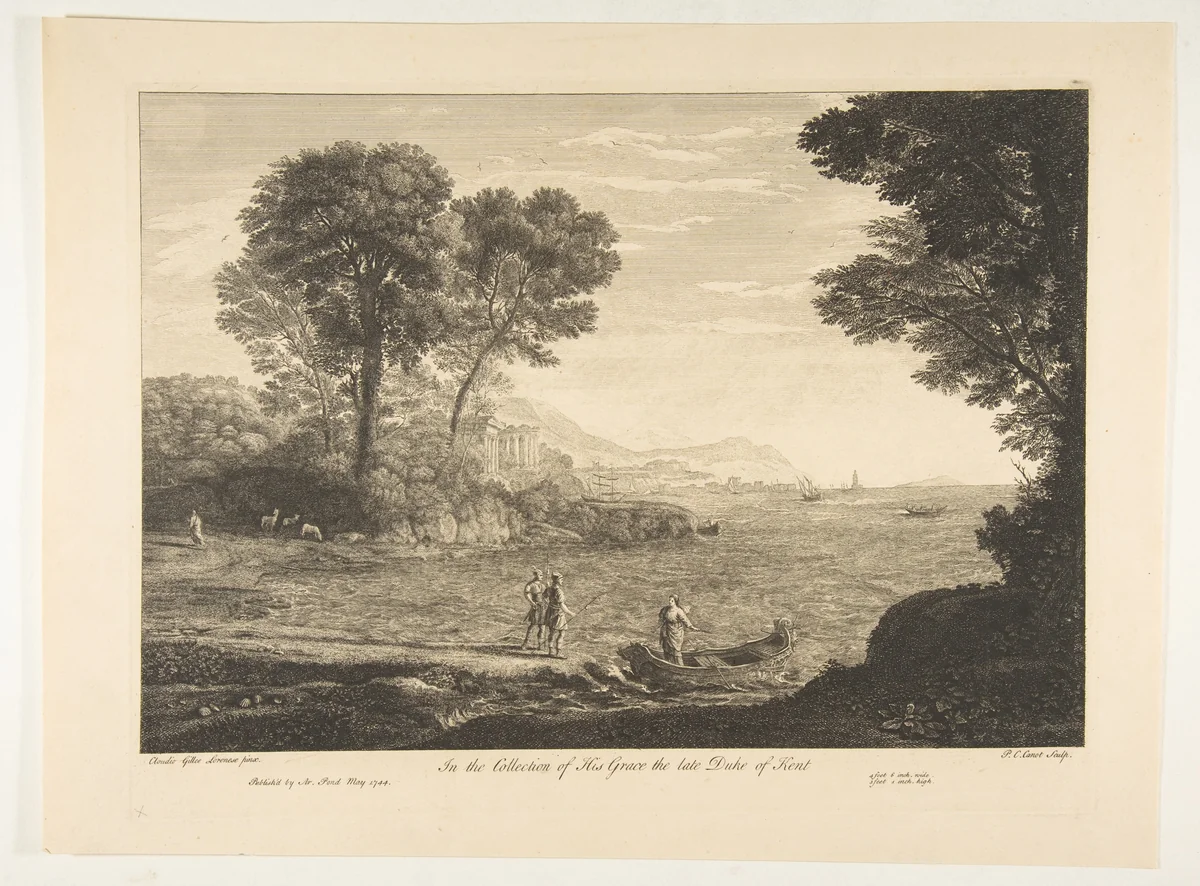 Coast View with the Embarkation of Carlo and Ubaldo by Pierre-Charles Canot, print, 1744