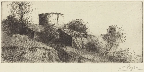 Pigeon Tower (La tour aux pigeons) by Alphonse Legros, print, 1837-1911
