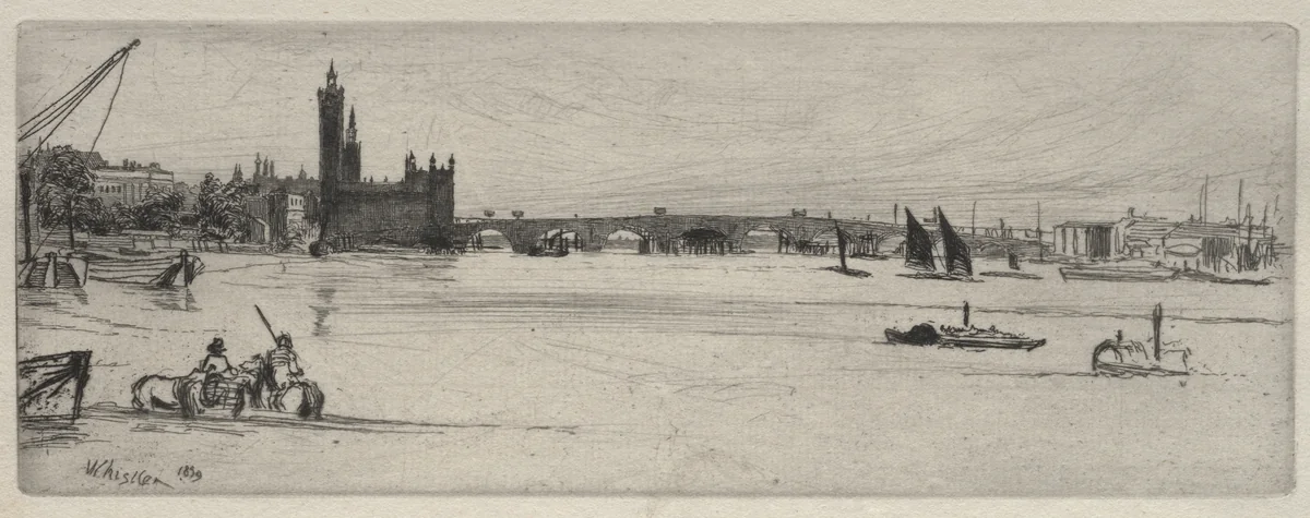 Old Westminster Bridge by James McNeill Whistler, print, 1859