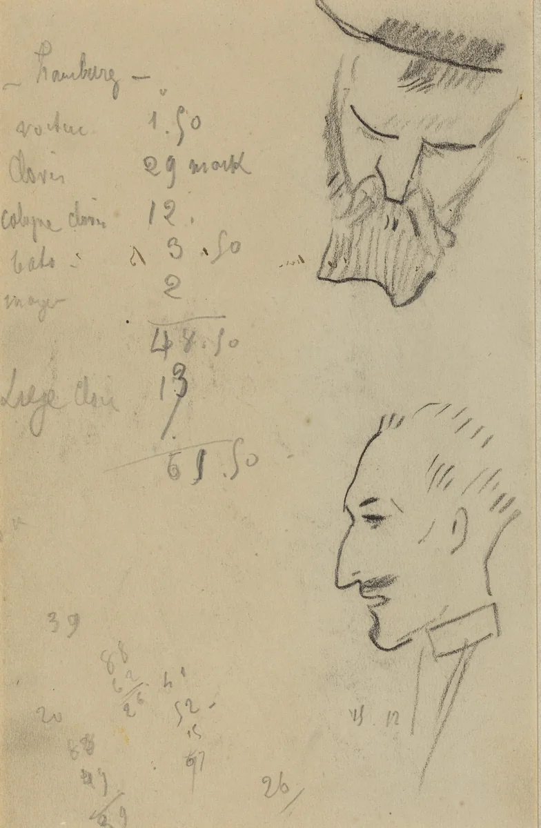 A Bearded Man and a Man in Profile [verso] by Paul Gauguin, drawing, 1884-1888