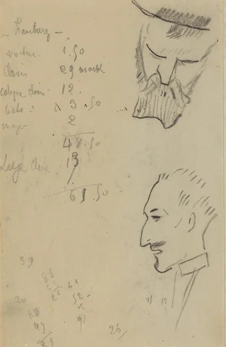 A Bearded Man and a Man in Profile [verso] by Paul Gauguin, drawing, 1884-1888