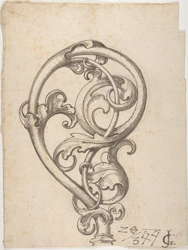 Gothic Leaf Scroll (Top of a Crozier?) by J. Gruenwald, drawing, 1899