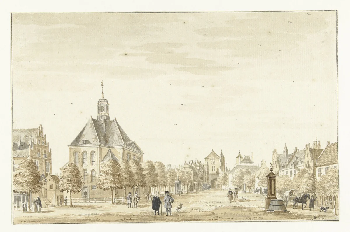 Markt te Emmerik by Jan de Beijer, drawing, 1737
