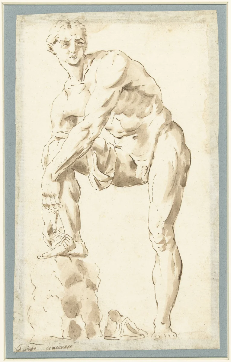 Antiek beeld van de Sandalenbinder by Giovanni Battista Tiepolo, drawing, 1706-1770