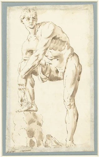 Antiek beeld van de Sandalenbinder by Giovanni Battista Tiepolo, drawing, 1706-1770