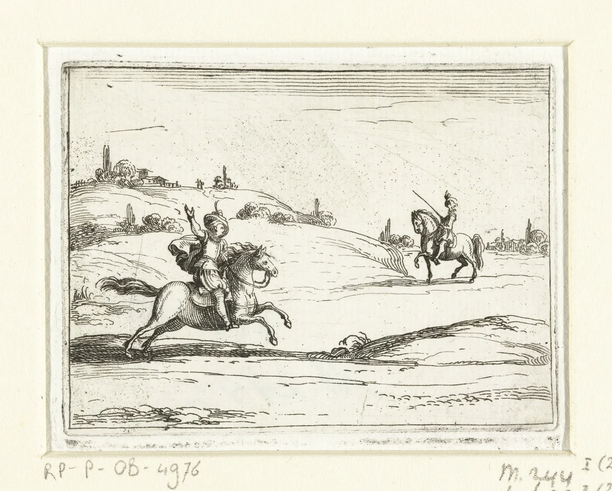 Twee ruiters by Jacques Callot, print, 1621-1635