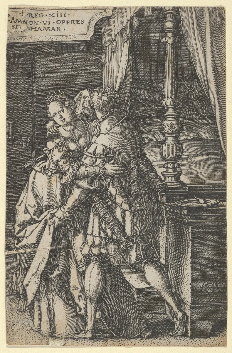 Amnon Violating Tamar, from "The Story of Amnon and Tamar" by Heinrich Aldegrever, print, 1540