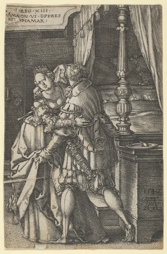 Amnon Violating Tamar, from "The Story of Amnon and Tamar" by Heinrich Aldegrever, print, 1540