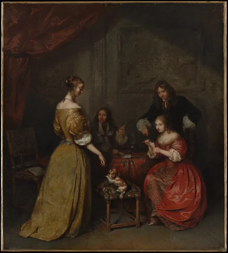 The Card Party by Caspar Netscher, painting, 1660-1670