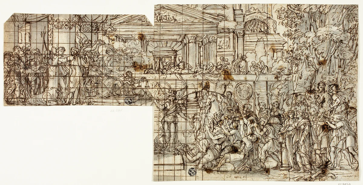 Mythological Scene: Triumph of Alexander (recto) by François Chauveau, drawing, 1633-1676