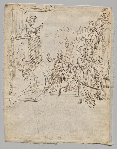 Lingerie Boutique and Conversation (verso) by Gabriel de Saint-Aubin, drawing, 1760-1780