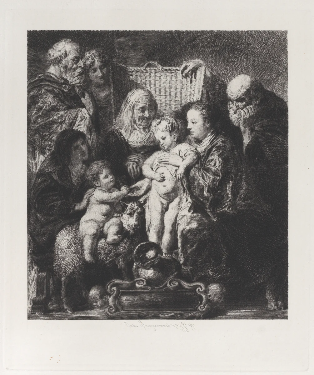 The Holy Family, after Jacob Jordaens, from "Etchings of Pictures in the Metropolitan Museum New York" by Jules Ferdinand Jacquemart, print, 1871