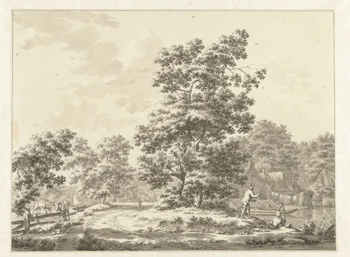 Landschap met rechts twee hengelaars by Jan Bruyn, drawing, 1779