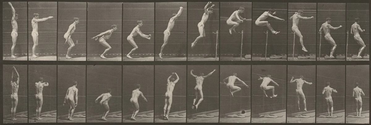 Plate Number 161. Jumping, standing high jump by Eadweard Muybridge, photograph, 1887