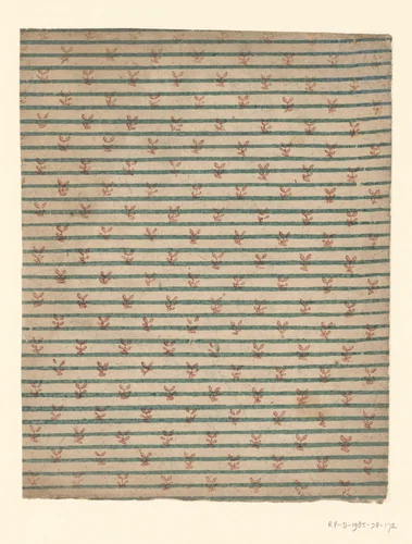 Blad met strooipatroon van takje op lijnenfond by anonymous, other, 1750-1900