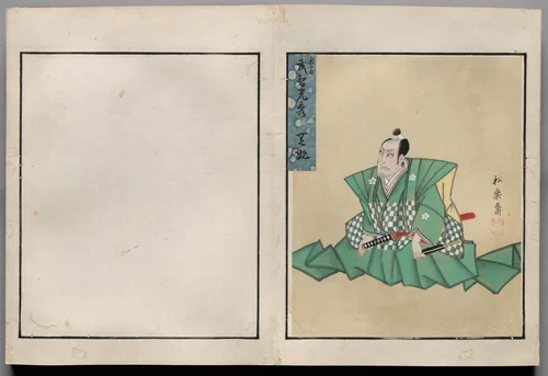 Double-Leaf from Album of Actor Portraits by Shōrakusai, book, 1785-1815