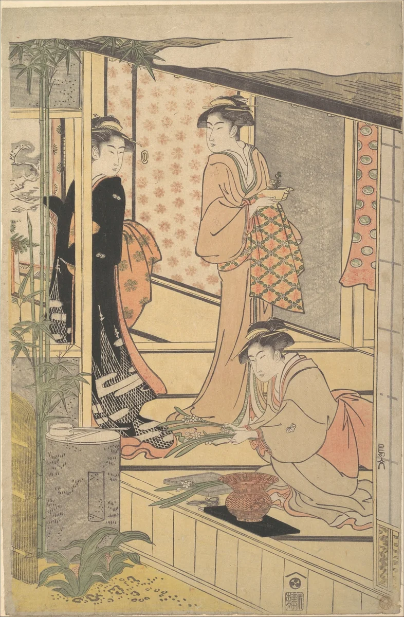 Preparing New Year Decorations by Hosoda Eishi, print, 1778-1798