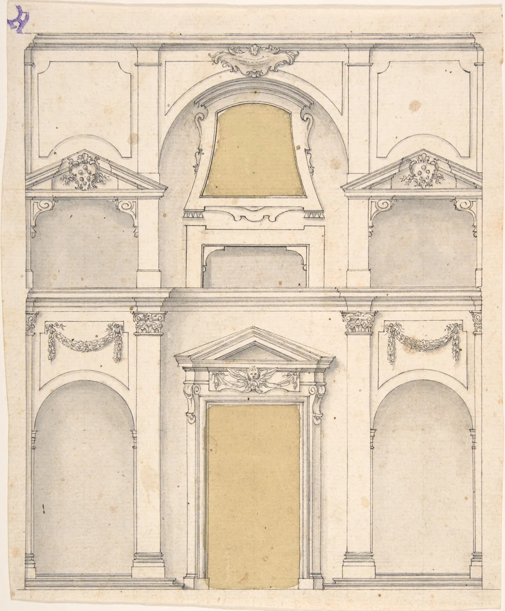 Design for a Wall Elevation over Two Floors by anonymous, drawing, 1600-1699