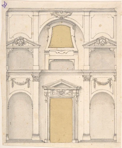 Design for a Wall Elevation over Two Floors by anonymous, drawing, 1600-1699