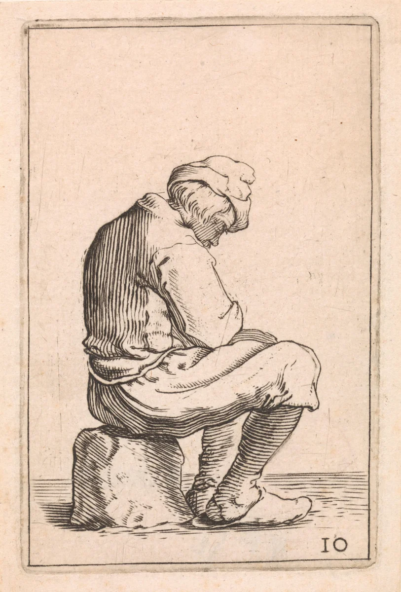 Zittende man met gebogen hoofd by Cornelis Saftleven, print, 1645