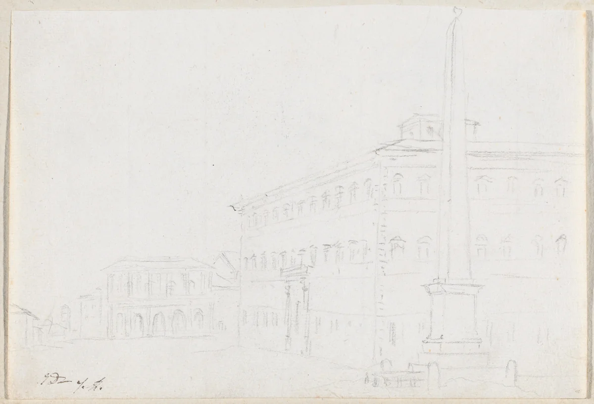 A Piazza with an Obelisk by Jacques-Louis David, drawing, 1775-1780