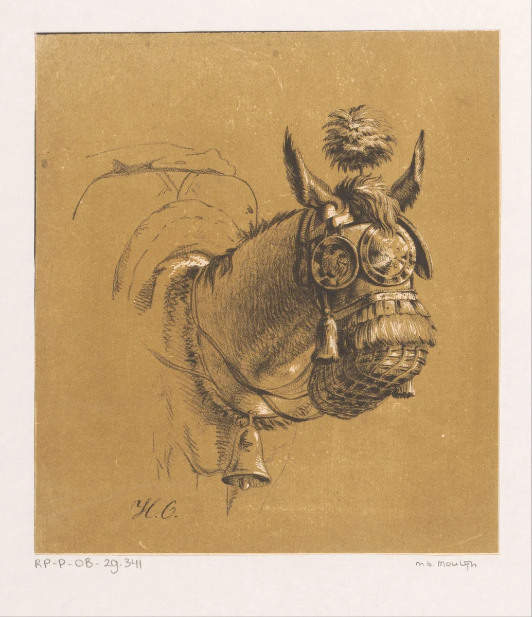 Paardenhoofd met halster by Anthony Jacobus Offermans, print, 1809-1872