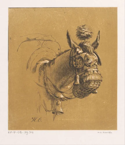 Paardenhoofd met halster by Anthony Jacobus Offermans, print, 1809-1872