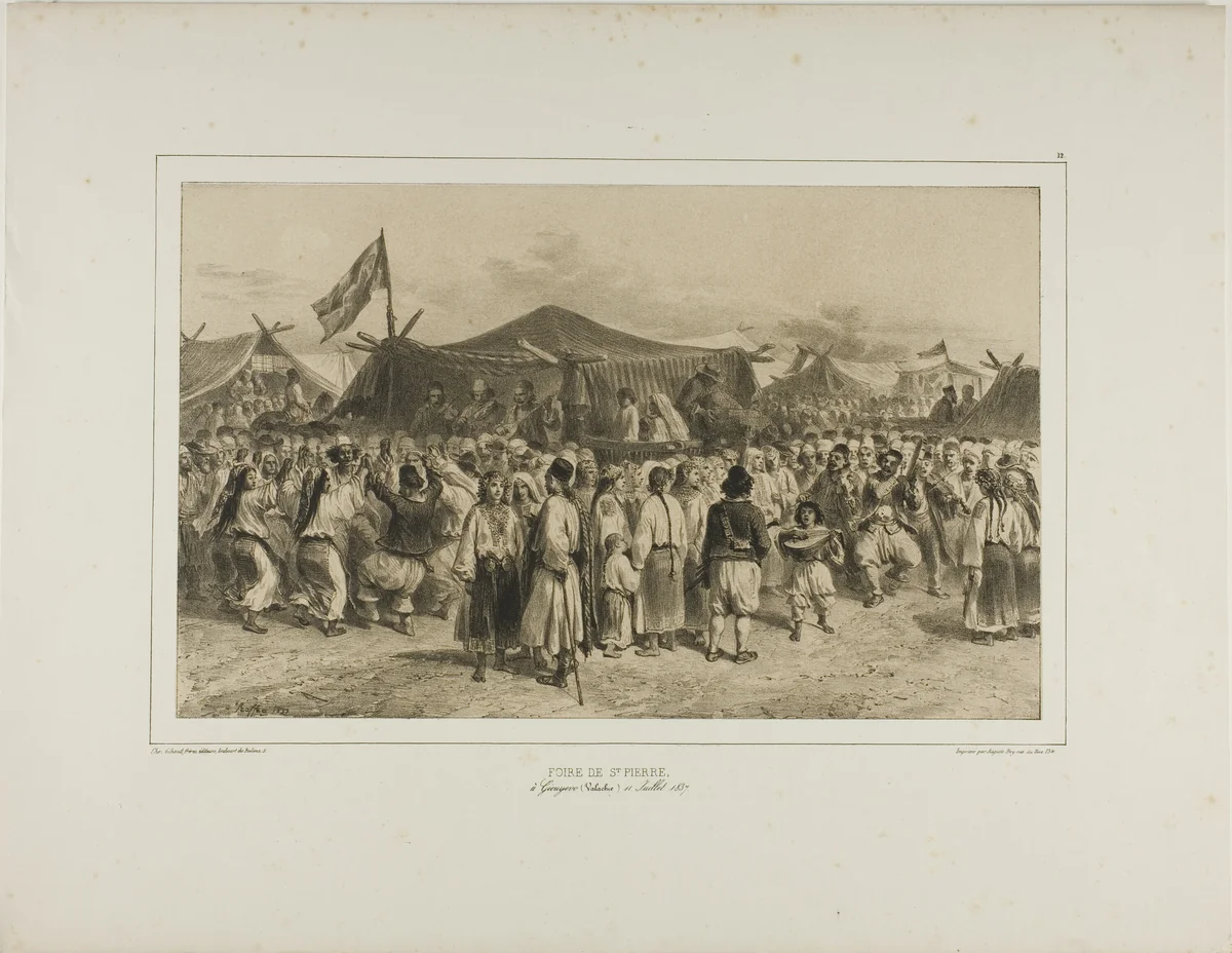 St. Pierre fair, Giourjevo, Wallachia, July 11, 1837 by Denis Auguste Marie Raffet, print, 1839