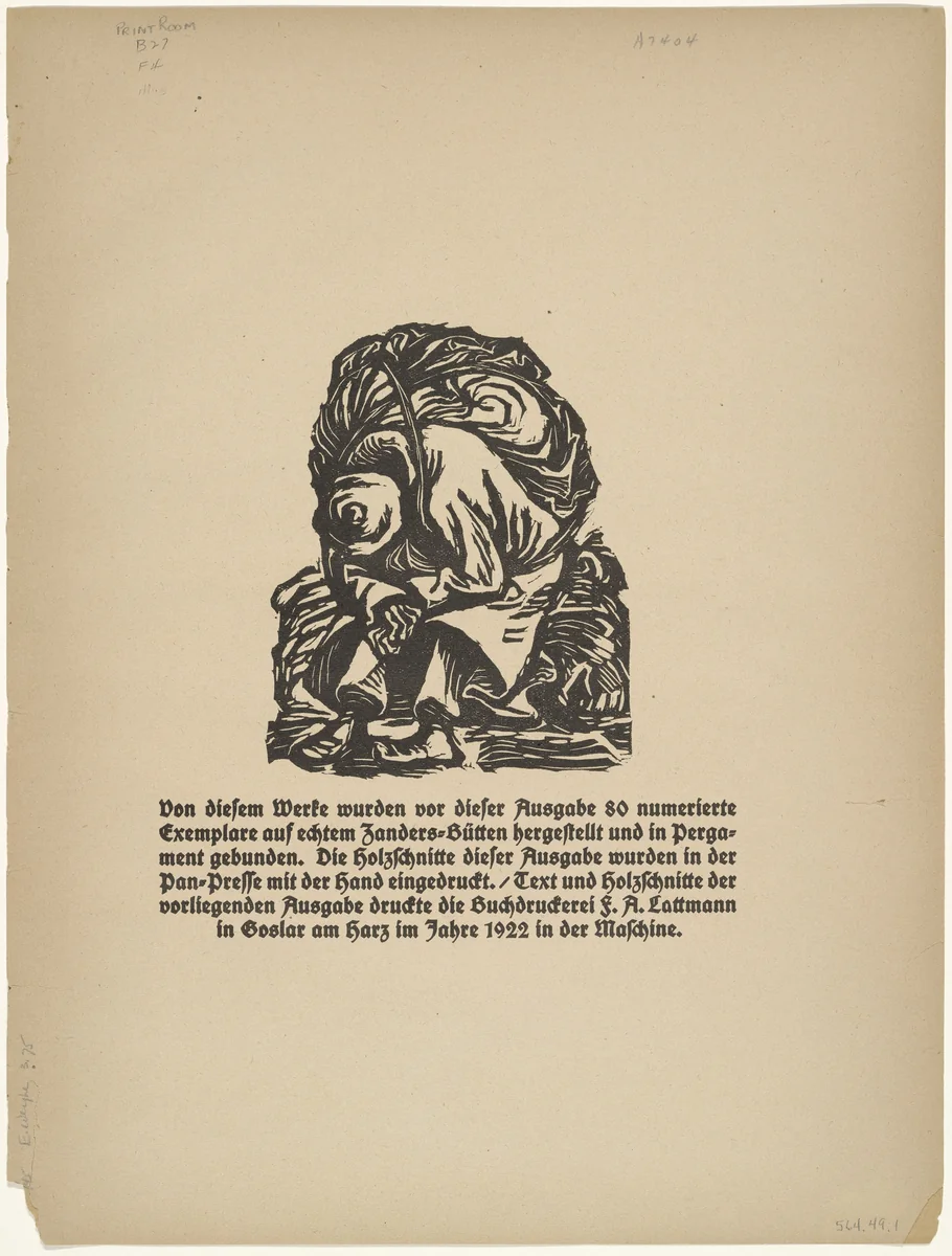 The Burden (Die Last) (headpiece, page 7) from Der Findling (The Foundling) by Ernst Barlach, illustrated book, 1922