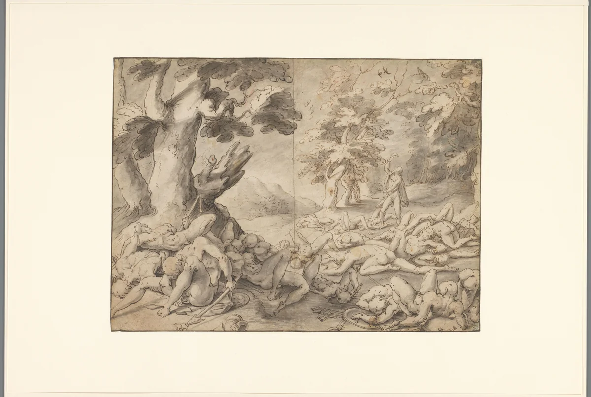 Samson na het verslaan van de Filistijnen by Gerrit Pietersz. Sweelink, drawing, 1576-1656