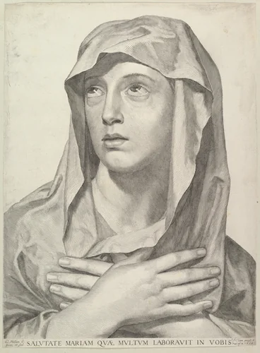 Bust of the Virgin by Claude Mellan, print, 1650