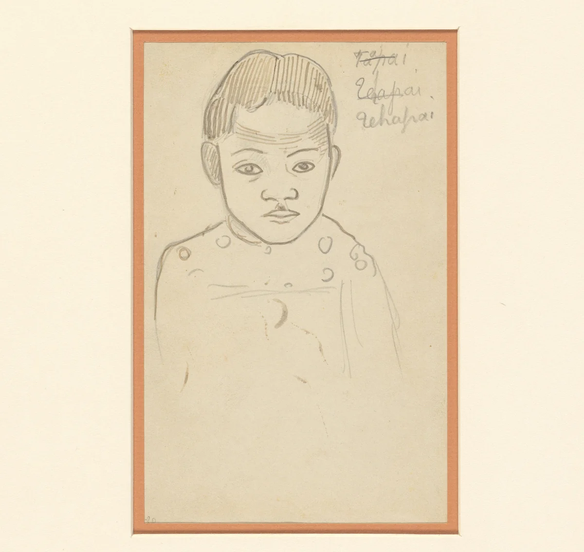 Portret van een jongetje in Tahiti by Paul Gauguin, drawing, 1858-1903