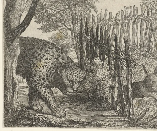 Fabel van de luipaard en de haas by Aegidius Sadeler, print, 1608