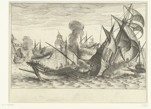 Tweede zeeslag van de vloot van Ferdinando I de' Medici tegen de Turkse vloot by Jacques Callot, print, 1614-1620