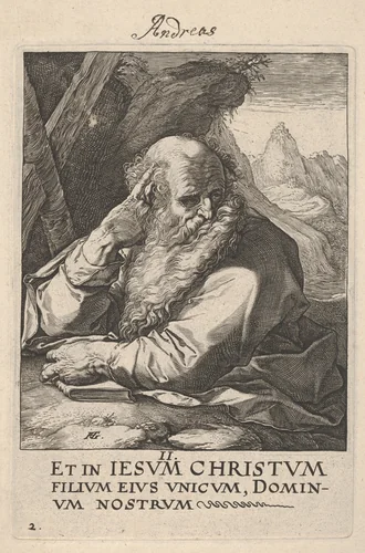 St. Andrew, from "Christ, the Apostles and St. Paul with the Creed" by Hendrick Goltzius, print, 1584-1594