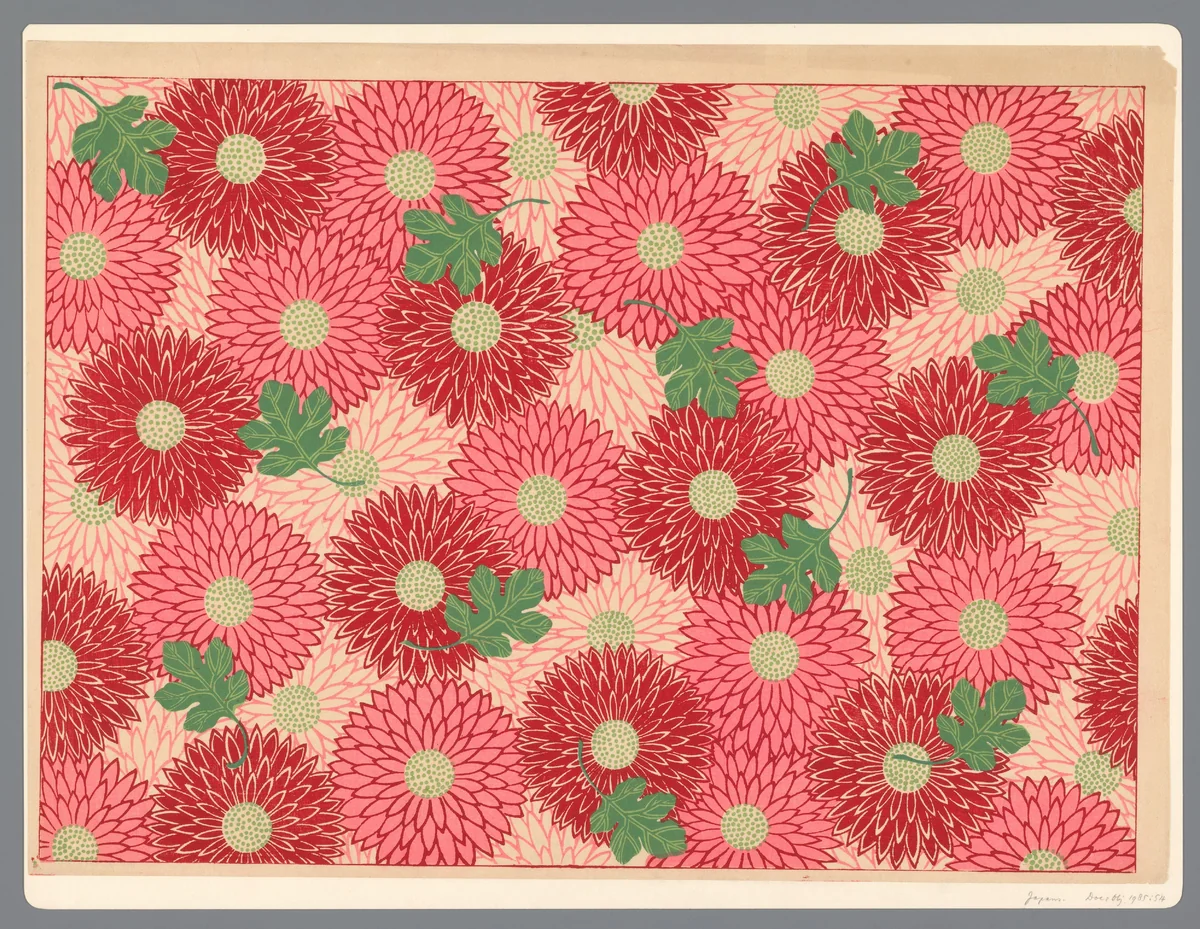 Blad met patroon van chrysanten by anonymous, other, 1860-1930
