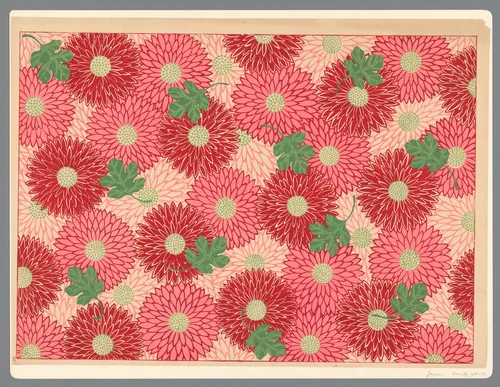 Blad met patroon van chrysanten by anonymous, other, 1860-1930