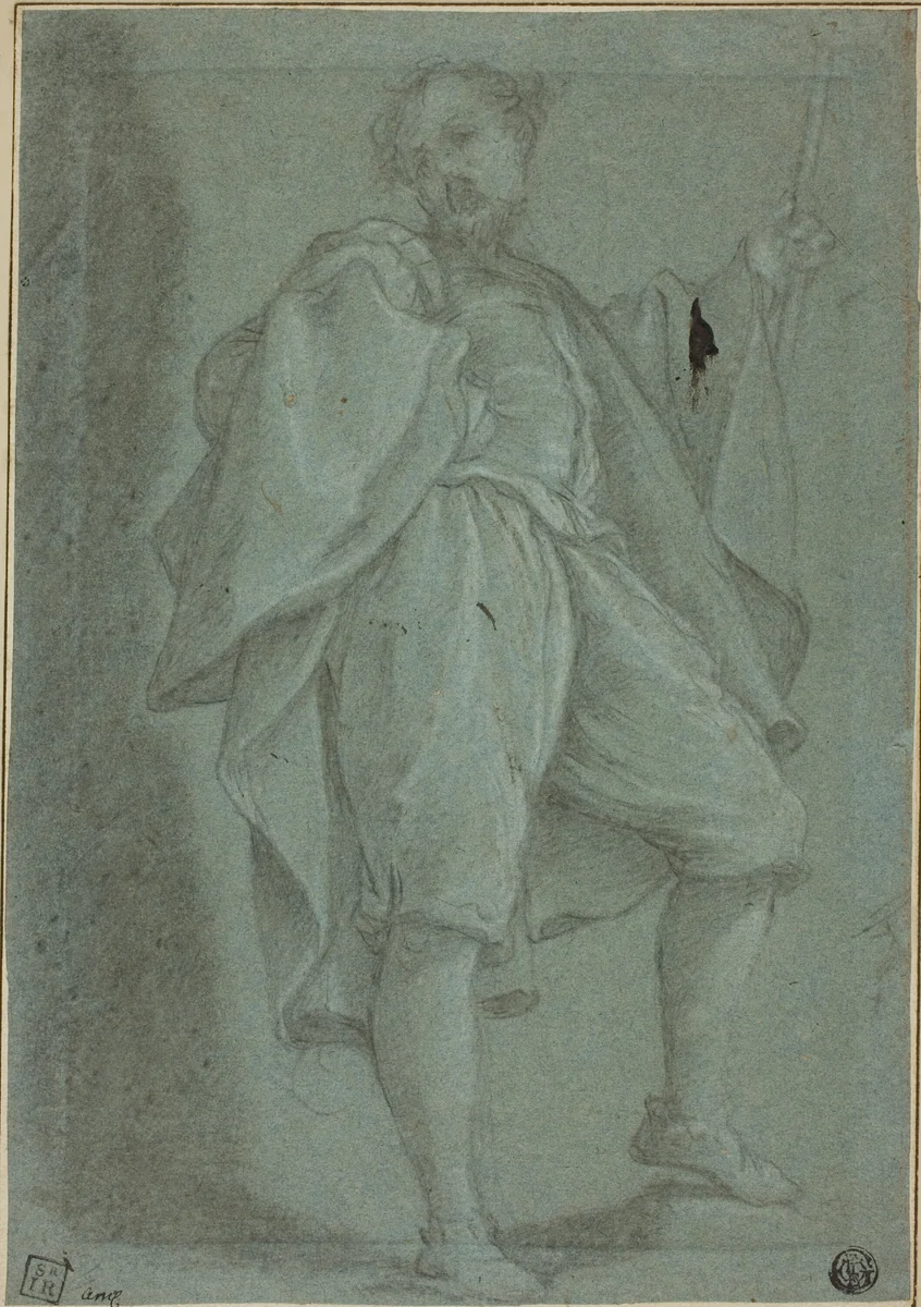 Man Standing with Staff by Gregorio Pagani, drawing, 1578-1605